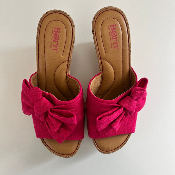 Born Cami Bow Cork Wedge Platform Slide Sandal Pink 8 NWOT - Picture 5 of 13